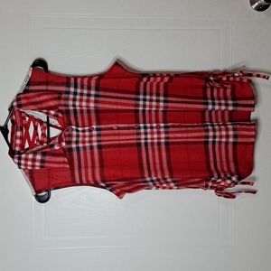 No Boundaries Red/White Plaid Button-Down Lace Sleeveless Top Size XXL